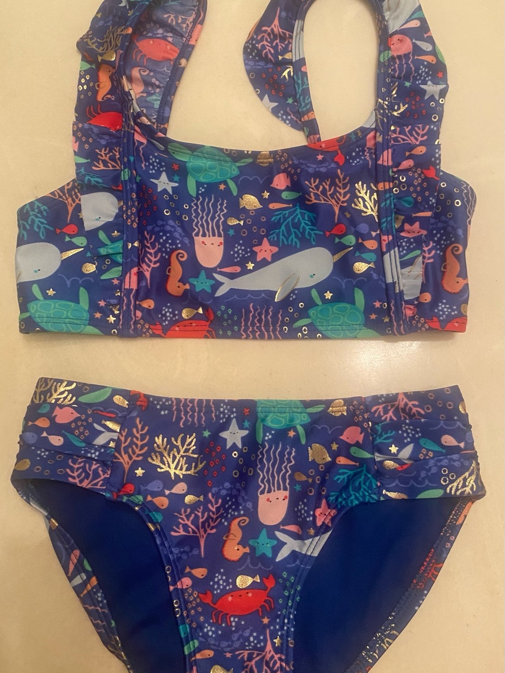 Kids' Navy Ocean Print Two-Piece Swimsuit